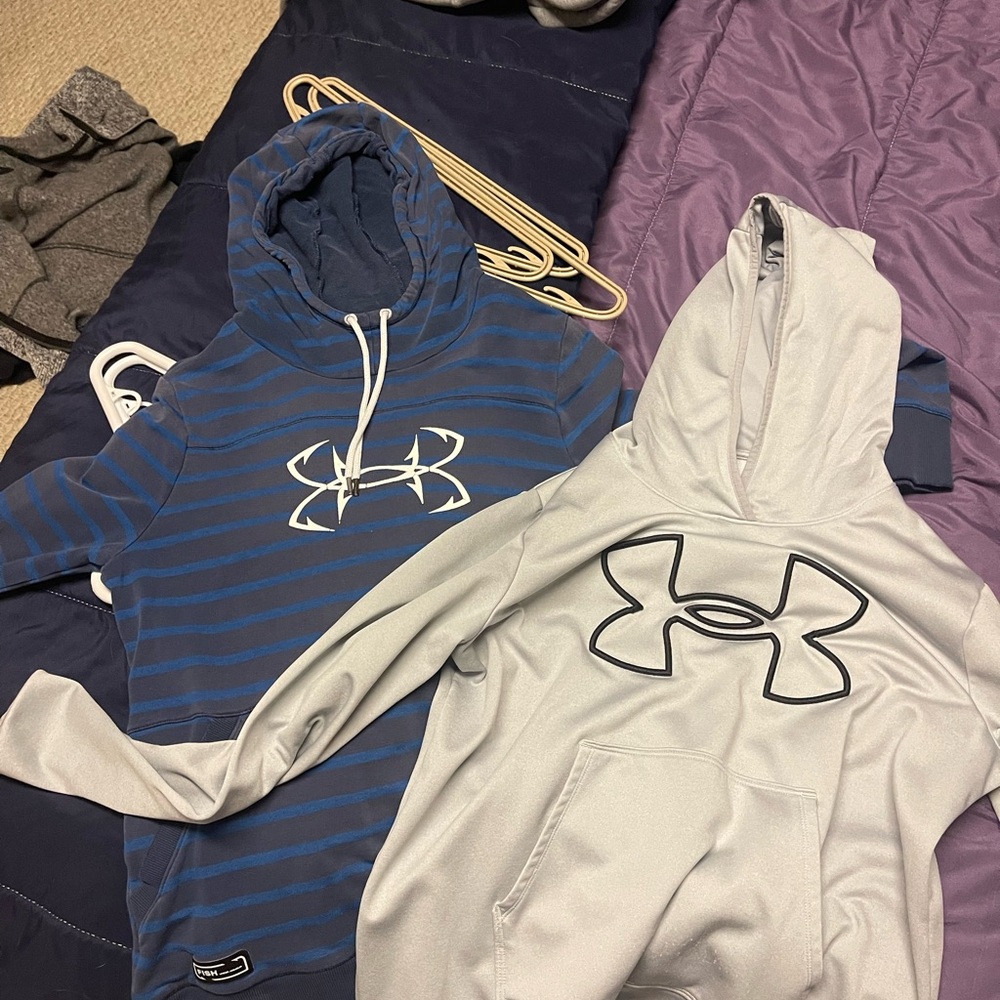 Under Armour Striped Blue and Solid Gray Hoodies